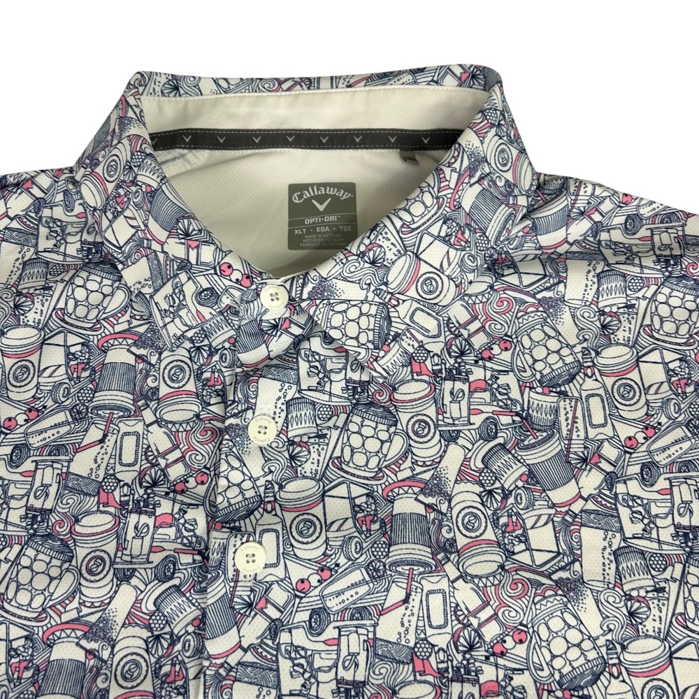 Callaway XL Tall Opti-Dri Novelty Golf Polo Barware Cart Print Performance Shirt